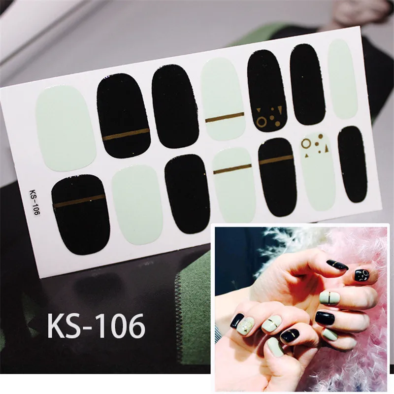 KS-106 14 насадок/листов, корейский стиль, красивые наклейки для ногтей, полное покрытие, накладки для ногтей, украшения, сделай сам, наклейки для ногтей - Цвет: KS-106