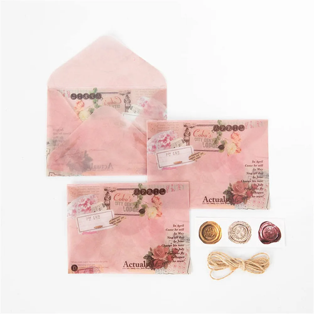 3pcs Vintage Translucent Acid Paper Envelopes Message Card Letter Postcard Wedding Invitation Card Paper Bag Christmas Gifts Bag - Цвет: pink