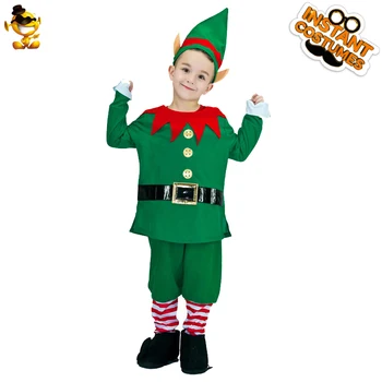 

Elf Costume for Christmas Performance Carnival Green Cute Boy's Santa Claus Outfits Role Play Children Christmas Party