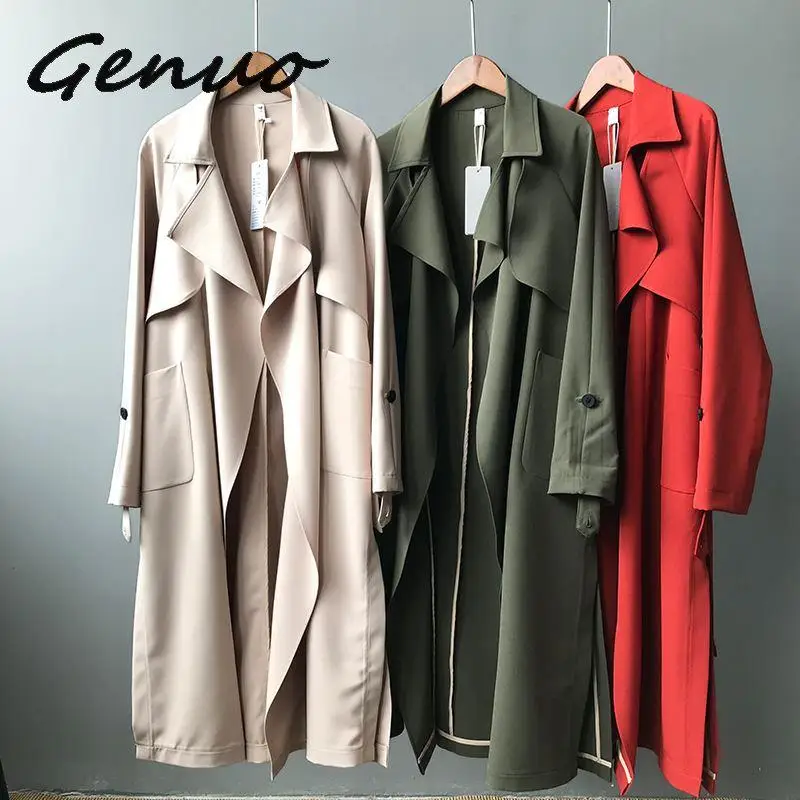 

2019 Spring Women Long Coat Turn Down Collar Harajuku Women Army Green Trench Coat Casaco Feminino Abrigo Mujer Trench Femme