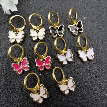 

JCYMONG 2020 New Candy Color Buterfly Earrings For Women Gold Color Round Circle Geometric Drop Earring Fashion Korean Jewelry