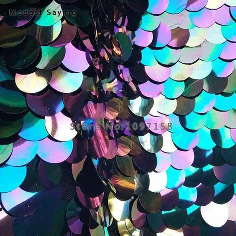 colorful black 3 ярдов Лазерная рыбья чешуя Блестки Ткань для вечернего свадебного платья симфония 18 мм Блестки ткань сетка для DIY фотографии фон - Цвет: colorful black