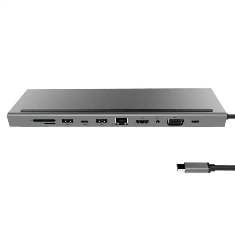 11 в 1 type-C концентратор портативный многофункциональный type-C к USB-C USB3.0 HDMI VGA TF 3,5 мм PD конвертер адаптер для MacBook ПК ноутбук
