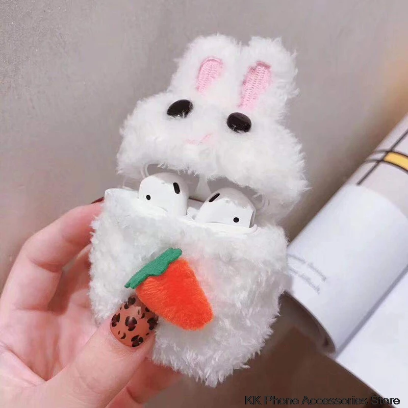 Милый мультяшный плюшевый чехол для собаки Airpods 2 кролик животных пушистый беспроводной Bluetooth наушники чехол для Apple Air Pods плюшевый чехол