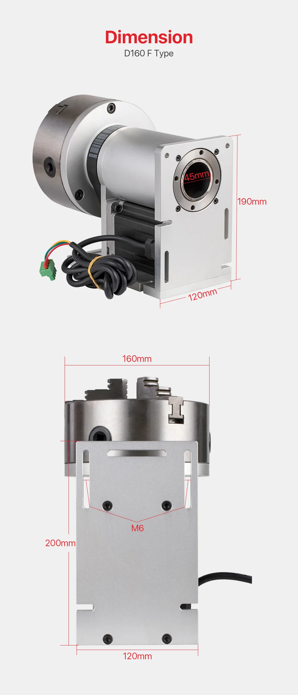 Ultra rayc Rotations aufsatz Maximaler Durchmesser 160mm Dreh vorrichtung mit Spannfutter für Faser-und CO2-Laserbeschriftungs-und Gravier maschine – Detail 3