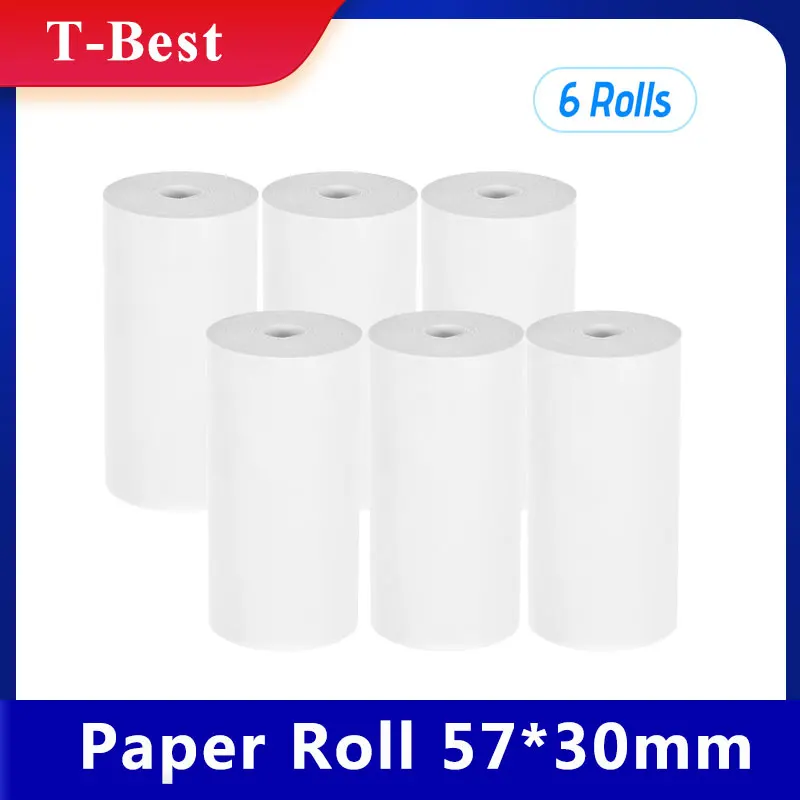 Rollo de papel térmico de recibo, impresión de billetes para caja registradora, POS, 6 rollos, 57x30mm (2,17x1,18 pulgadas)