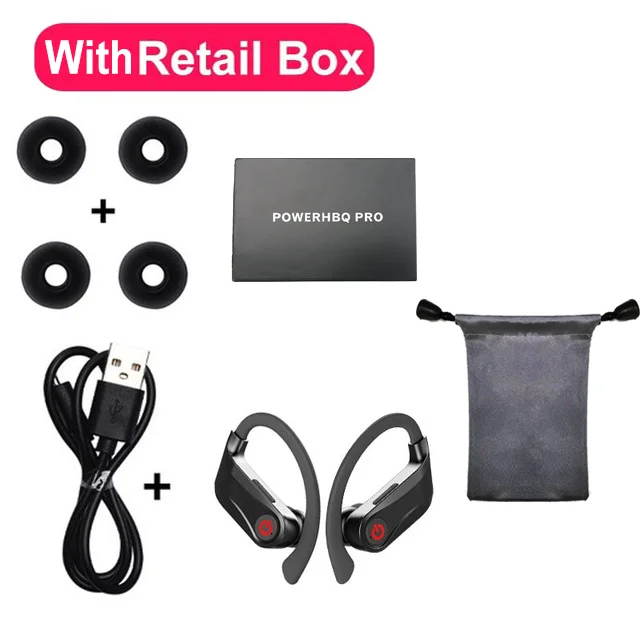 Retail box add bag Мощность HBQ Pro TWS Bluetooth 5,0 беспроводные наушники 6D стерео спортивные наушники с Ушными крючками водонепроницаемые наушники с дисплеем питания HBQ Q62 - Цвет: Retail box add bag