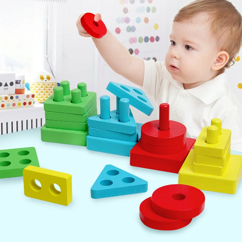 

Children's Early Education Enlightenment toys Wooden Square geometric shape building blocks educational toy gifts for kids