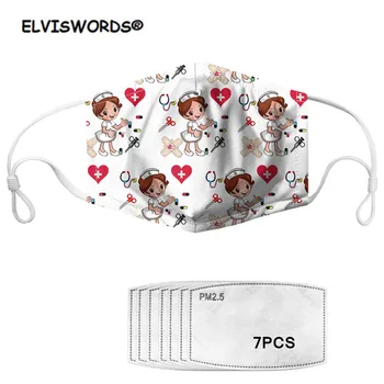 

ELVISWORDS 2020 Mask Face Cartoon Nurse Fashion Design Mouth Mask with 7pcs Filters Adult Reusable Elastic Face Mouth Mask Kid