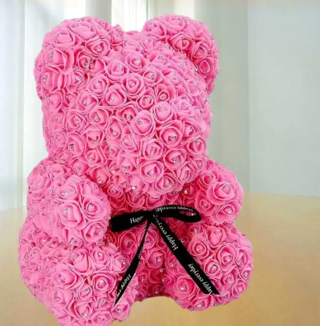 Pink Алмазная Роза медведь с сердцем искусственные розы Пена розы цветок бриллианты медведь Роза День святого Валентина подарки День Матери - Цвет: Pink