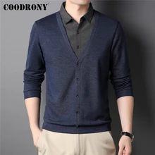 Coodrony marca algodão falso duas roupas dos homens hoodies primavera nova chegada cor sólida turn down colarinho moda pulôver masculino z7006