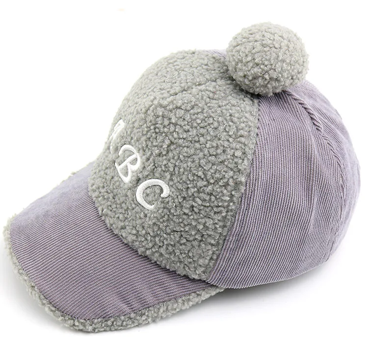 Серый Baby boy girl hat ABC corduroy baseball cap autumn and winter new children's hat Korean ball pompom caps kids photography props - Цвет: Серый