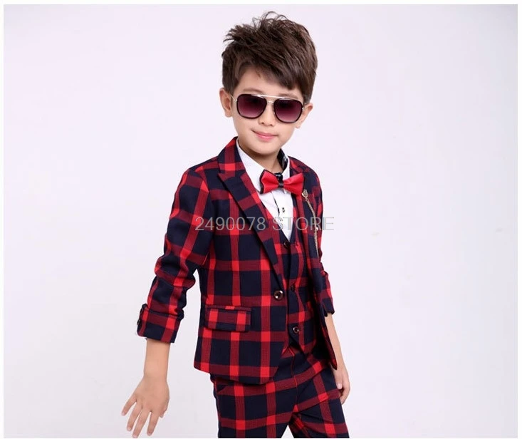 Jakcet Vest Pants J Детский блейзер в английском стиле+ брюки+ жилет+ галстук, костюм-смокинг из 4 предметов торжественный Свадебный костюм с цветочным узором для мальчиков Детский праздничный костюм - Цвет: Jakcet Vest Pants J