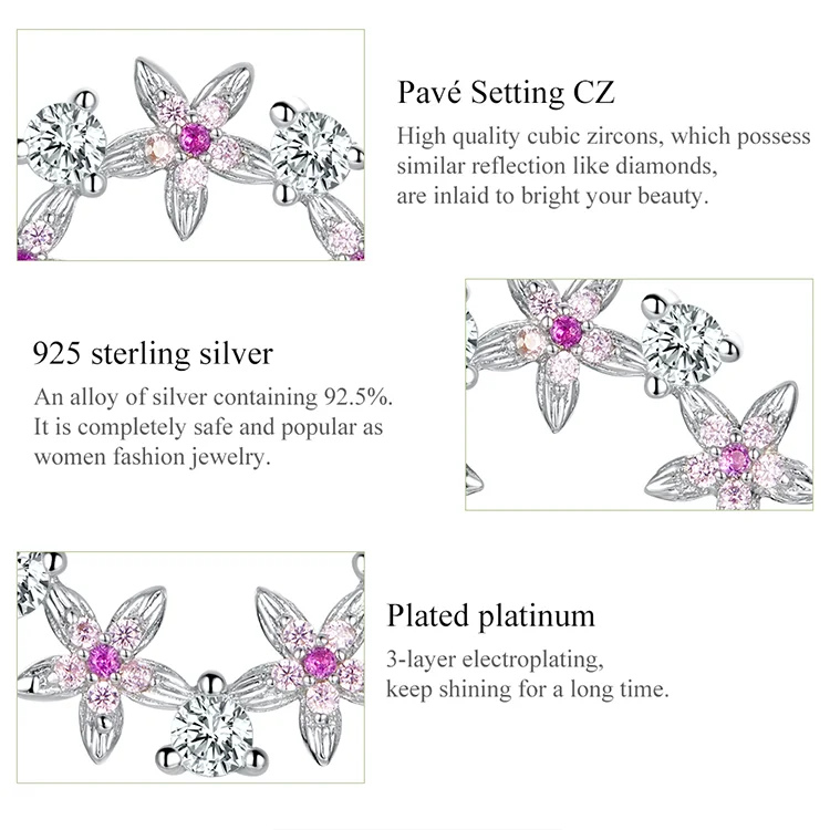 bamoer 925 Sterling Silver Fairy Circlet Wreath Stud Earrings for Women Floral Wedding Statement Jewelry Orecchini BSE307