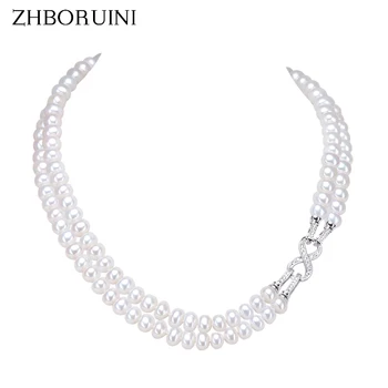 

ZHBORUINI Fashion Long Pearl Necklace Freshwater Pearl Double Row Eight Women Statement Choker Necklace Jewelry For Women Gift