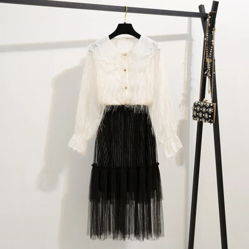 Весенний Новый женский комплект из 2 предметов милый шифоновый топ с кукольным