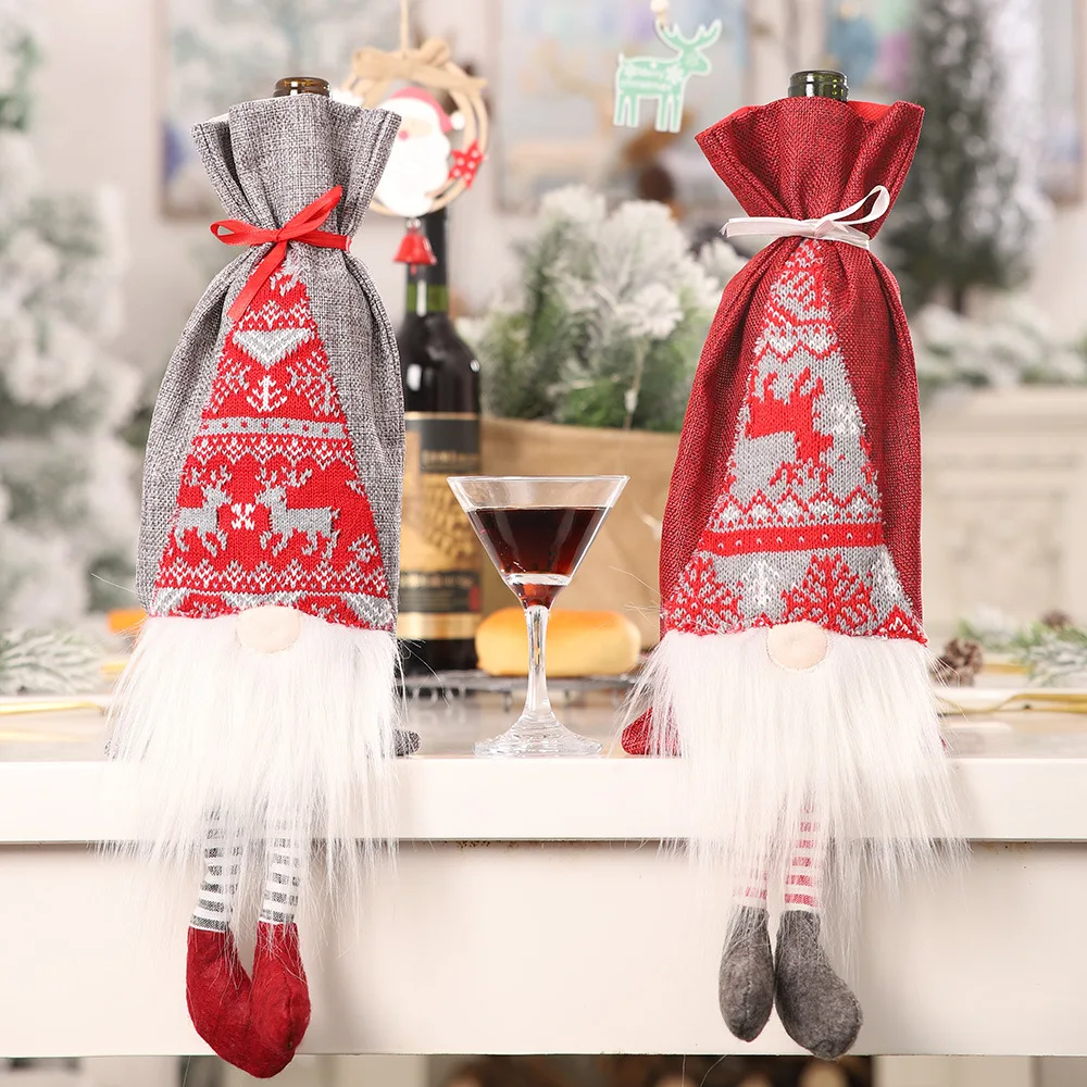 

New Christmas Items Wine Bottle Cover Rudolf Bottle Bag Faceless Doll Red Wine Bag Christmas Decorations for Home Table 2019