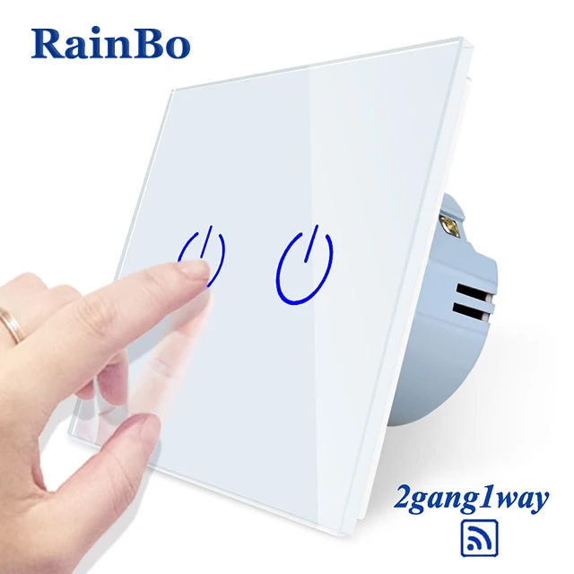 RainBo Кристалл-стеклянная панель-Переключатель ЕС настенный выключатель дистанционного-сенсорный выключатель-экран настенный светильник-переключатели 2gy-1way A1923CW/B - Цвет: White Power