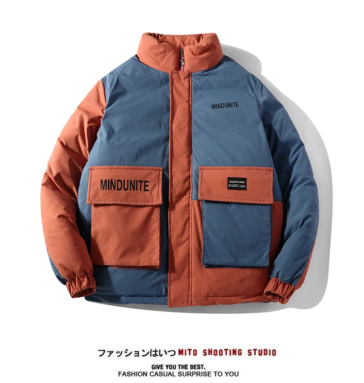 Legible Couple Patchwork Hip Hop Thick Parka Men Woman Streetwear Winter Fashion Parka Coat Lovers Safari Style Jacket
