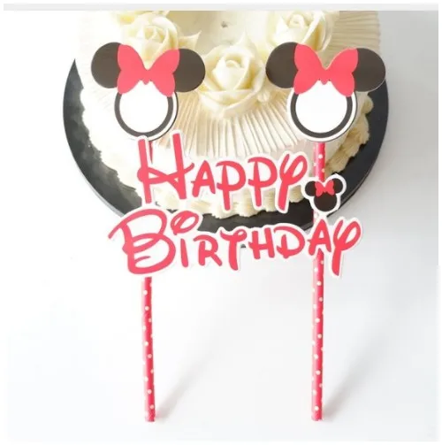 red minnie 1 Набор «С Днем Рождения» Микки Маус мультфильм торт Топпер кекс флаг бумаги соломинки Беби-Шауэр выпечка торта ко дню рождения вечерние украшения - Цвет: red minnie