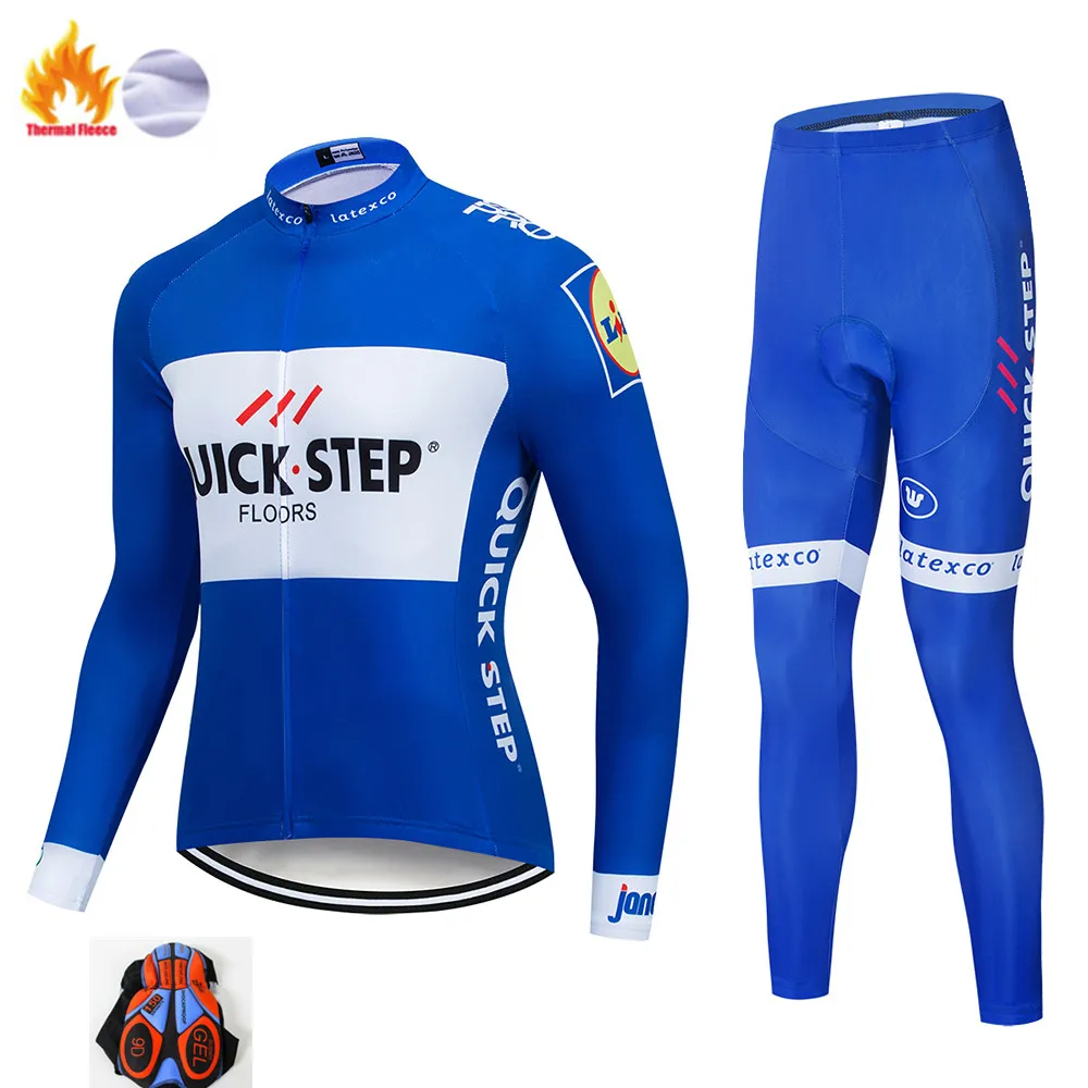 Winter Cycling suit Синий быстрый шаг велосипедная одежда Велоспорт Джерси с длинным рукавом Зимний термальный флис набор велосипед Велоспорт Джерси нагрудник брюки набор - Цвет: Winter Cycling suit