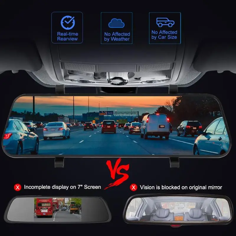 V96A 1080P Автомобильный видеорегистратор Камера 9,66 дюймов зеркало заднего вида полноэкранный экран заднего обзора циклическое воспроизведение видео трек двойной объектив Dashcam