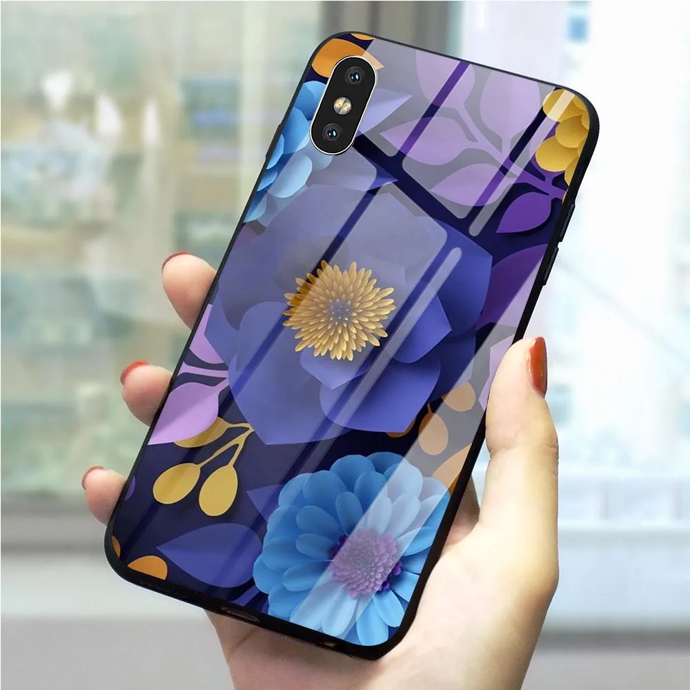 Чехол для телефона из закаленного стекла с 3D цветами iPhone SE чехол 5 5S 6 6S 7 8/6 8 Plus X XS XR