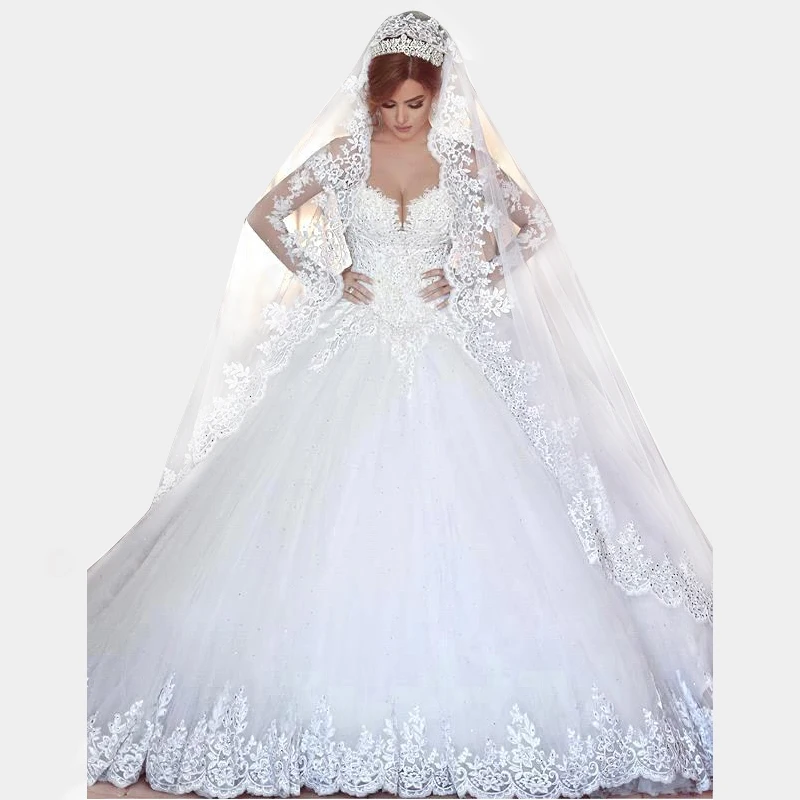 2018 Lange Mouw Baljurk Bruidsjurken Zipper Terug Luxe voor Bruiden vestidos de noiva moeder van de bruid jurken 2018 Lange Mouw Baljurk Bruidsjurken Zipper Terug Luxe voor Bruiden vestidos de noiva moeder van de bruid jurken