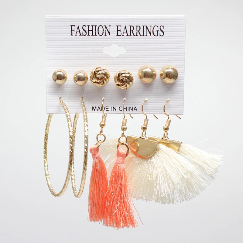 Серьга Boho длинной кисточкой Комплект сережек для женщин Подвески для девушки брелок геометрические серьги-капельки Для женщин, серьги-кольца, модные ювелирные украшения