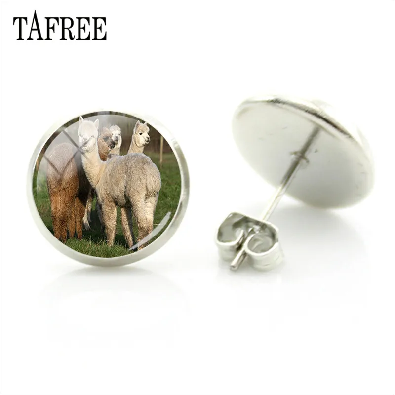 YT30 TAFREE, серьги-гвоздики из альпаки с изображением животных ламы, художественное изображение, стеклянный кабошон, очаровательные серьги для девочек и женщин, ювелирные изделия ручной работы, Gtifs YT13 - Окраска металла: YT30