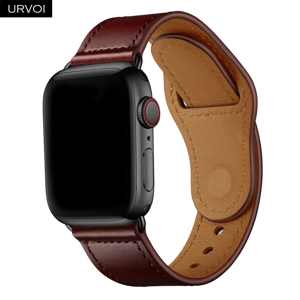 URVOI ремешок для apple watch серии 5/4 3/2/1 спортивный ремешок натуральная Swift кожаный ремешок для наручных часов iWatch, пальцем и tuck ручной работы
