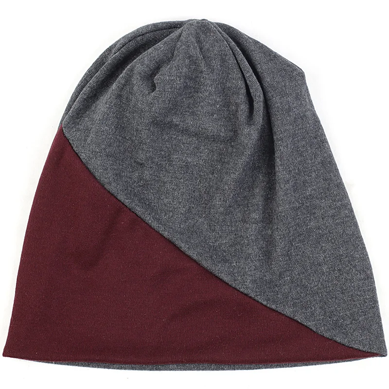 wine red dark gray Geebro для взрослых, пуловер, шапка, двойной цвет, дизайнерская шапка, Лоскутная шапка с черепом для женщин и девочек, зимняя теплая плотная шапка - Цвет: wine red dark gray