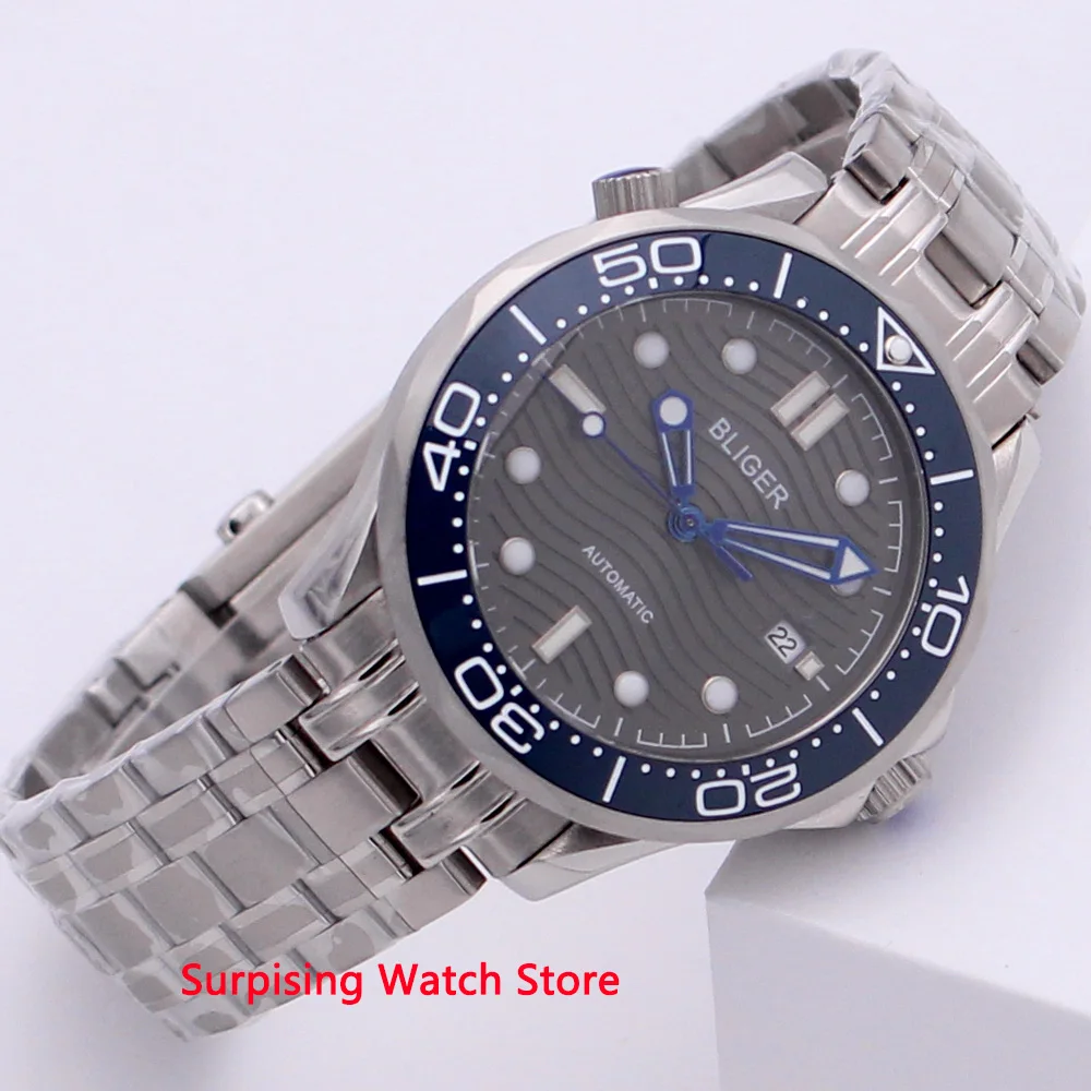 

Bliger 41mm Automatic Mechanical Men Watch Stainless Steel Strap Sapphire Crystal Luminous Waterproof Calendar Wristwatch Men