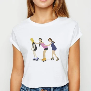 Camiseta con estampado de patinaje para mujer, ropa de primavera y verano, divertida y feliz con cuello redondo