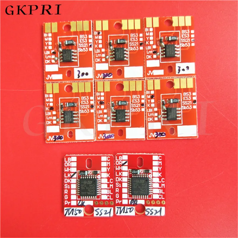 

Eco solvent plotter printer Mimaki JV300 permanent chip Mimaki CJV300 CJV150 JV150 ink cartridge chip SS21 C M K Y LC LM LK O 1X