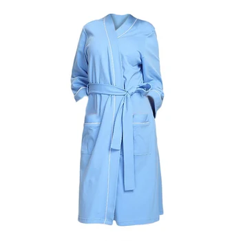 

Elegant Cotton Blend Nightwear Daily Women Robe With Belt Pocket Loungewear Bath Kimono Sleepwear Home Solid Long Sleeve
