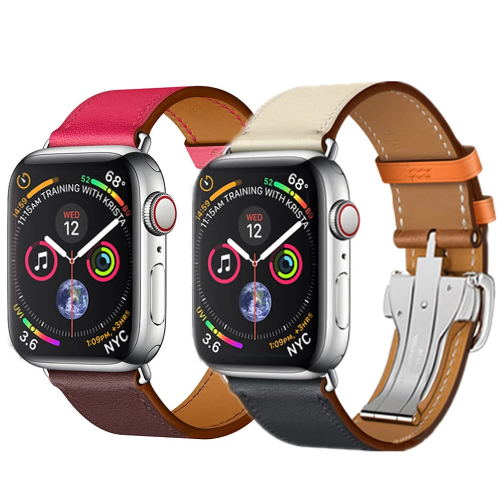 Развертываемая застежка ремешок для наручных часов Apple watch, версии 4 44 мм 40 мм кожаный ремешок для наручных часов iwatch, correa, 42 мм/38 мм/4/3/2/1