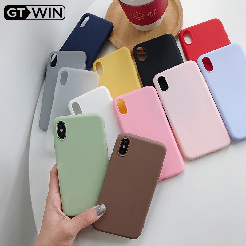 Цветной чехол GTWIN для телефона iPhone 11 Pro X XR XS Max 5 6 6s 7 8 Plus яркий однотонный простой