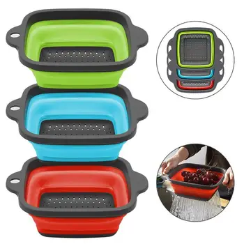 

Foldable Colander Set 3 Square Silicone BPA Free Kitchen Food Filter Set - 3 4 quarts - Dishwasher safe - Ideal for pasta, veget