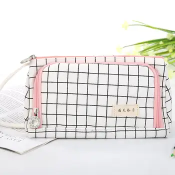 

Cartoon Canvas Bag Portable Cosmetic Pencil Bags Double Layer Large Capacity Student Stationery Pouch Storage Tool