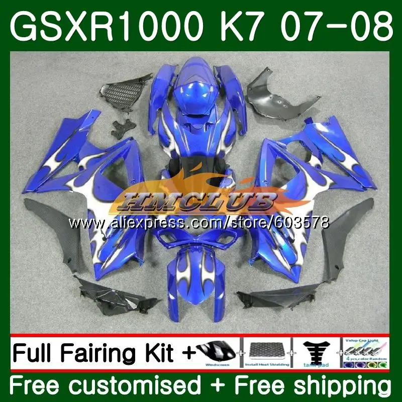 Корпус для SUZUKI GSXR-1000 K7 GSX-R1000 GSXR1000 07 08 12CL. 39 1000CC GSXR 1000 07 08 GSX R1000 2007 2008 Синий Серебряный обтекатель - Цвет: No. 1