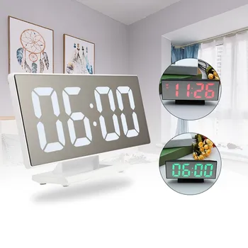 

LED Electronic Digital Multi-function Clock Silent Mirror Alarm Date Time 12/24 Hour Switch Temperature Display Desk Alarm Clock