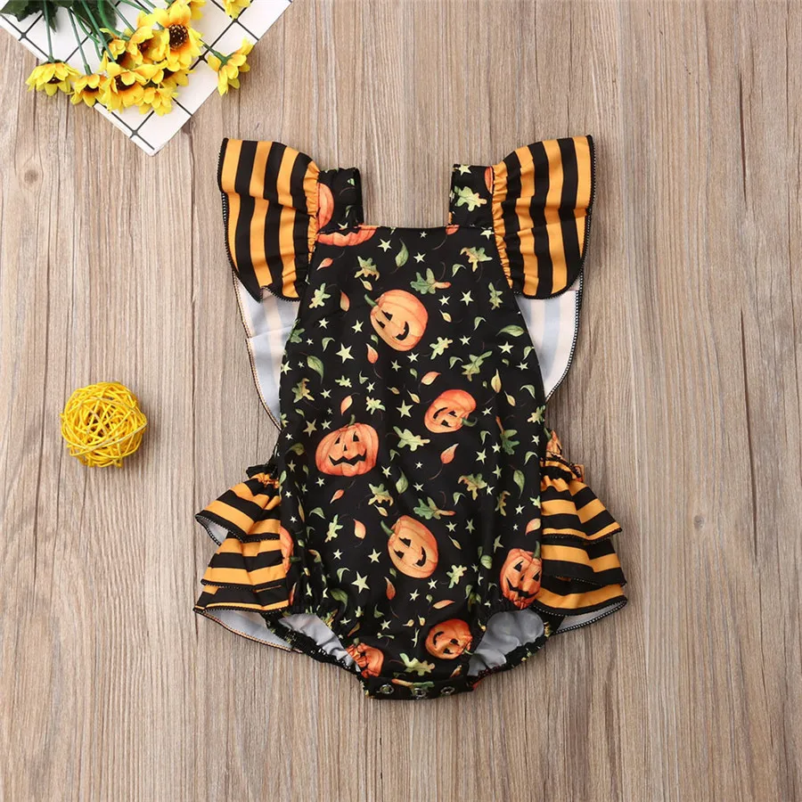 Baby sleeveless pumpkin clothes newborn infant baby clothes girl Halloween rumpkin romper bodysuit clothes outfits 40A1 (1)