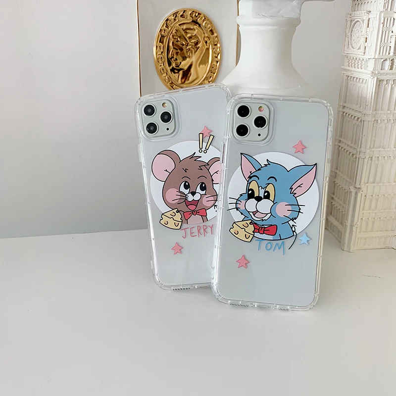 Чехлы для телефонов с милым мультяшным котом и мышкой для iPhone 11 X XR Xs Max 8 7 Plus 11 Pro Max, ультра тонкий мягкий ТПУ чехол-накладка