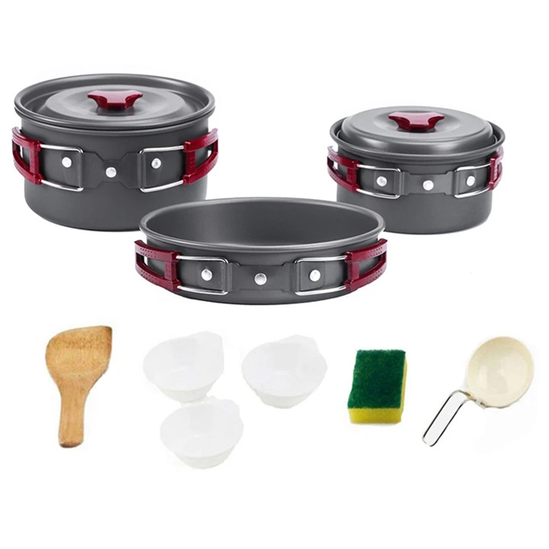 

Portable Cooking Set Aluminum Alloy Outdoor Cookware Set Picnic Pot Frying Pan Bowl Spoon For Camping Picnic