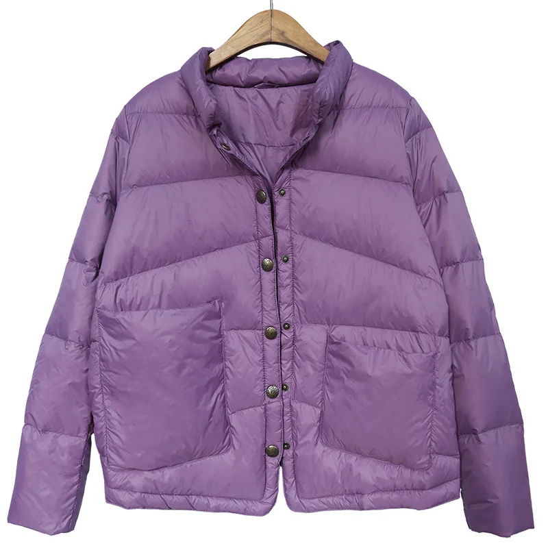 purple Новые минималистичные темпераментные модели женские короткие тонкие вертикальные винтажные японские белые пуховики 928 - Цвет: purple