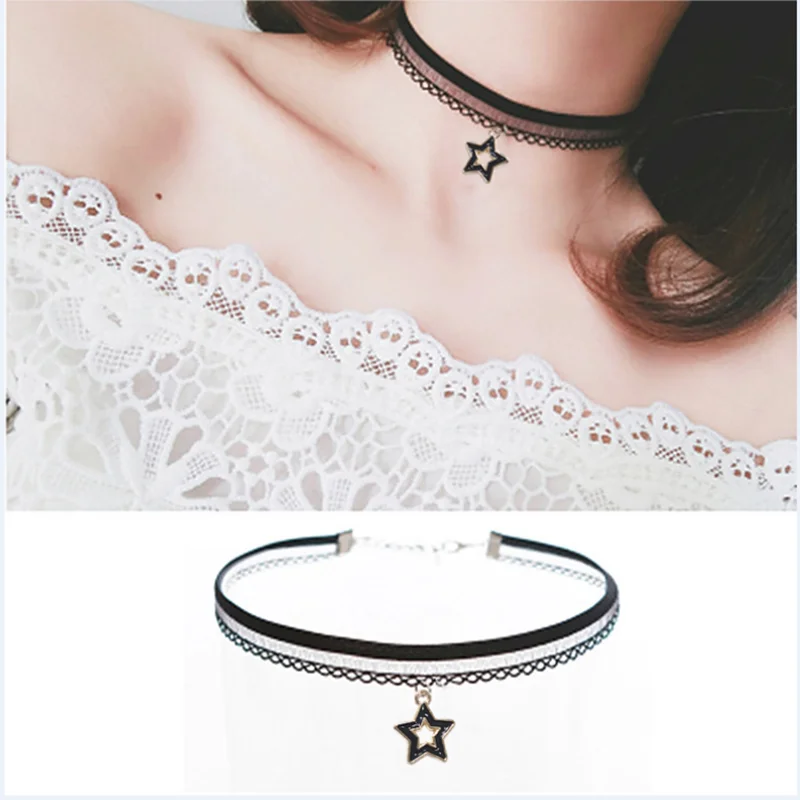 Handmade Velvet Lace Vintage Choker Necklace for Women Collar Torques Trendy Neck Jewelry Stretch Charm Gothic Punk Black Heart