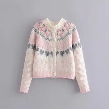 

Stand Collar Stereo Flower Button Sweater Cardigan Jacquard Women Long Sleeve Loose O-neck Full