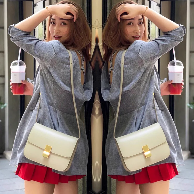 23cm white Новинка Ретро тофу сумка замок маленькая квадратная сумка кожаные сумки Наплечные сумки стюардесса - Цвет: 23cm white