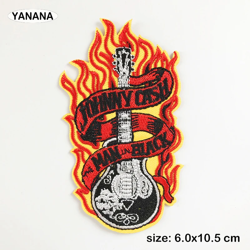 Fire Guitar Rock music Patch Badges Embroidered Applique Sewing Iron On Badge Clothes Garment Apparel Acc